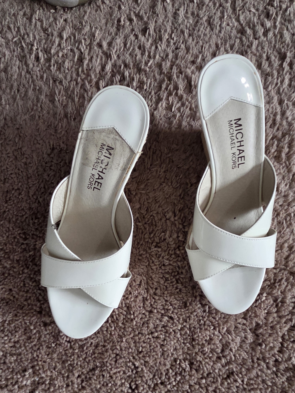 Michael Kors White Cross-Strap Wedge Sandals